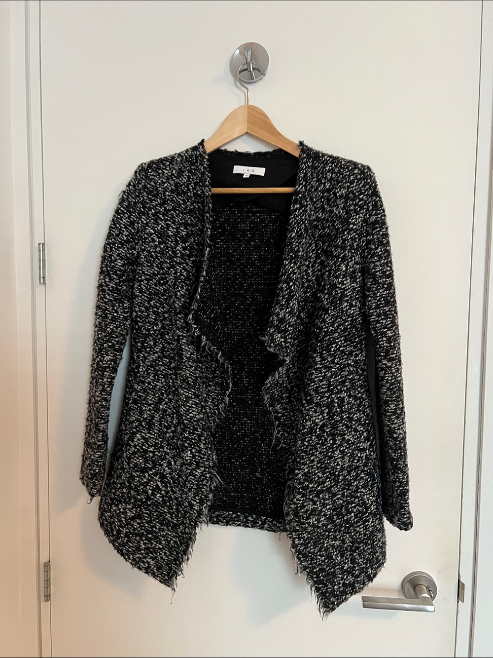 IRO Black & White Bouclé Open Front Cardigan